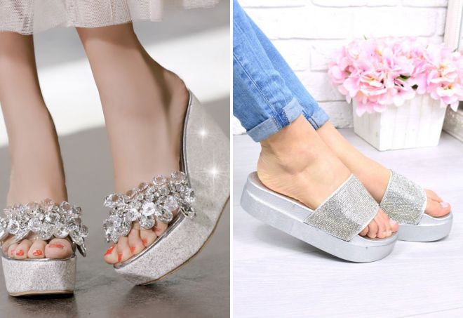 шлепки на платформе со стразами шлепки на платформе со стразами