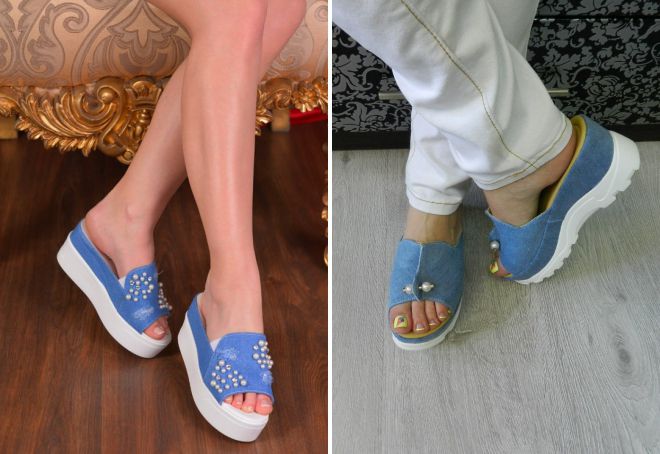 джинсовые шлепки на платформе джинсовые шлепки на платформе