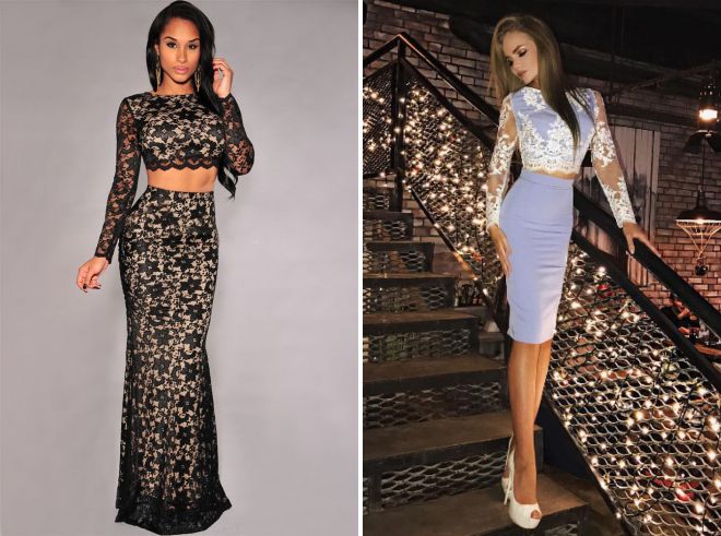 кружевной костюм юбка и топ кружевной костюм юбка и топ