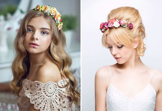 прическа с ободком из цветов прическа с ободком из цветов