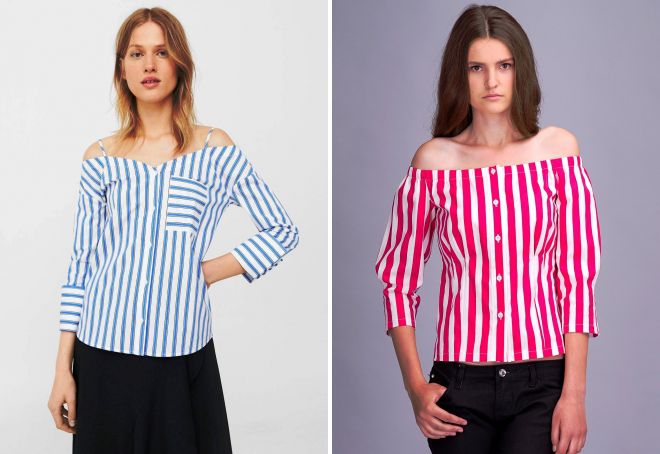 рубашка в полоску с открытыми плечами рубашка в полоску с открытыми плечами