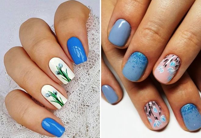 голубой маникюр с подснежниками голубой маникюр с подснежниками