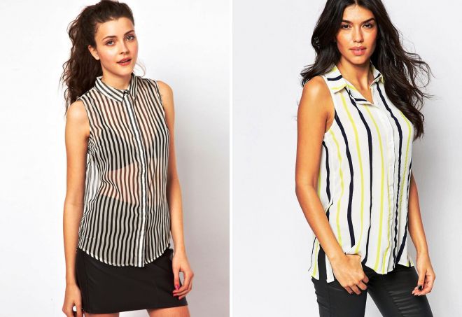 рубашка в полоску без рукавов рубашка в полоску без рукавов