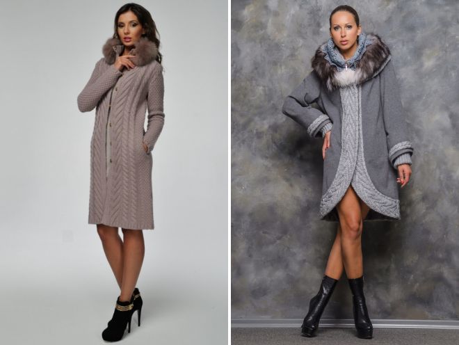 вязаное пальто с меховым воротником вязаное пальто с меховым воротником