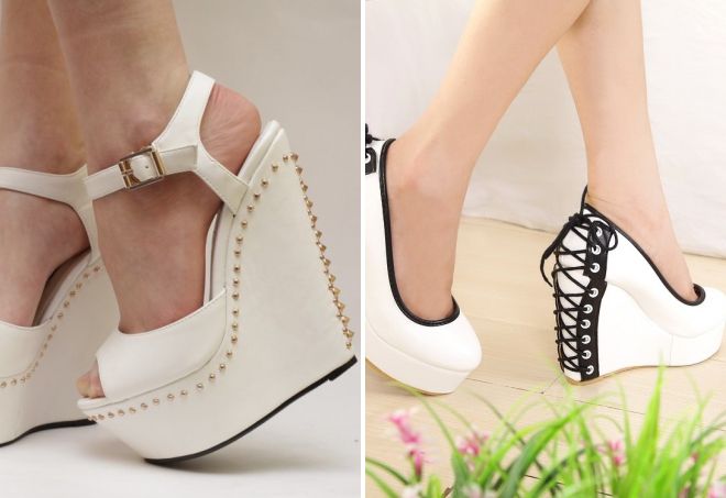 белые свадебные туфли на танкетке